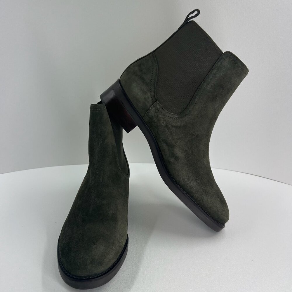 Talbots Suede Chelsea Ankle Boots Womens 10.5M Memory Foam Pull On Olive Green
